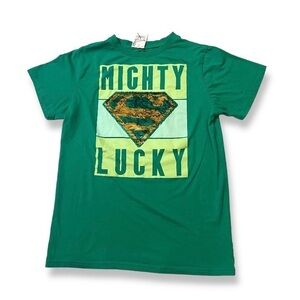 NWT Green St Paddy’s Day Superman Sequin Flip T-Shirt Top New Mighty Lucky